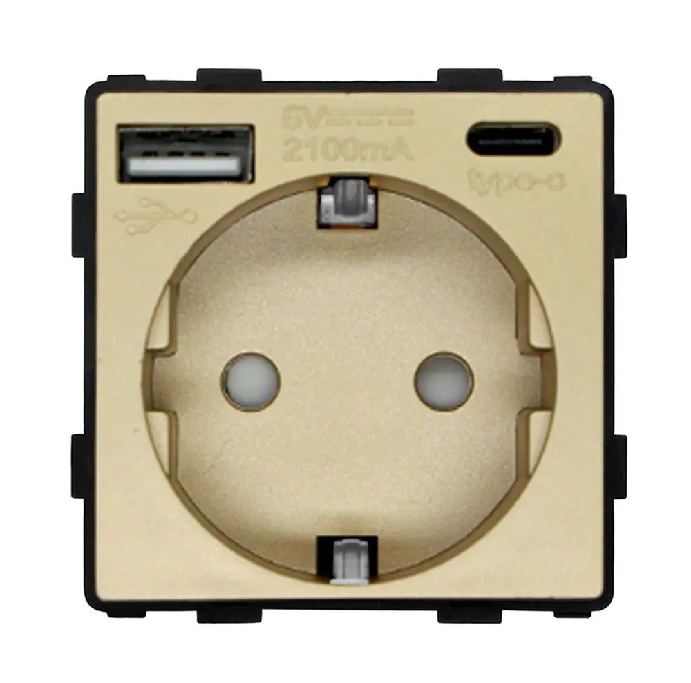 Купить Механизм розетки (без рамки) с Usb/Type-C АC, цвет золотой в интернет-магазине Mvava.ru