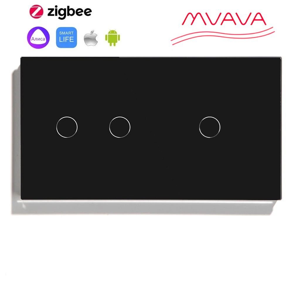 Купить Сенсорный выключатель ZigBee MVAVA 3 кл. 2 поста (2G+1G) стекло 157х86мм цвет черный в интернет-магазине Mvava.ru