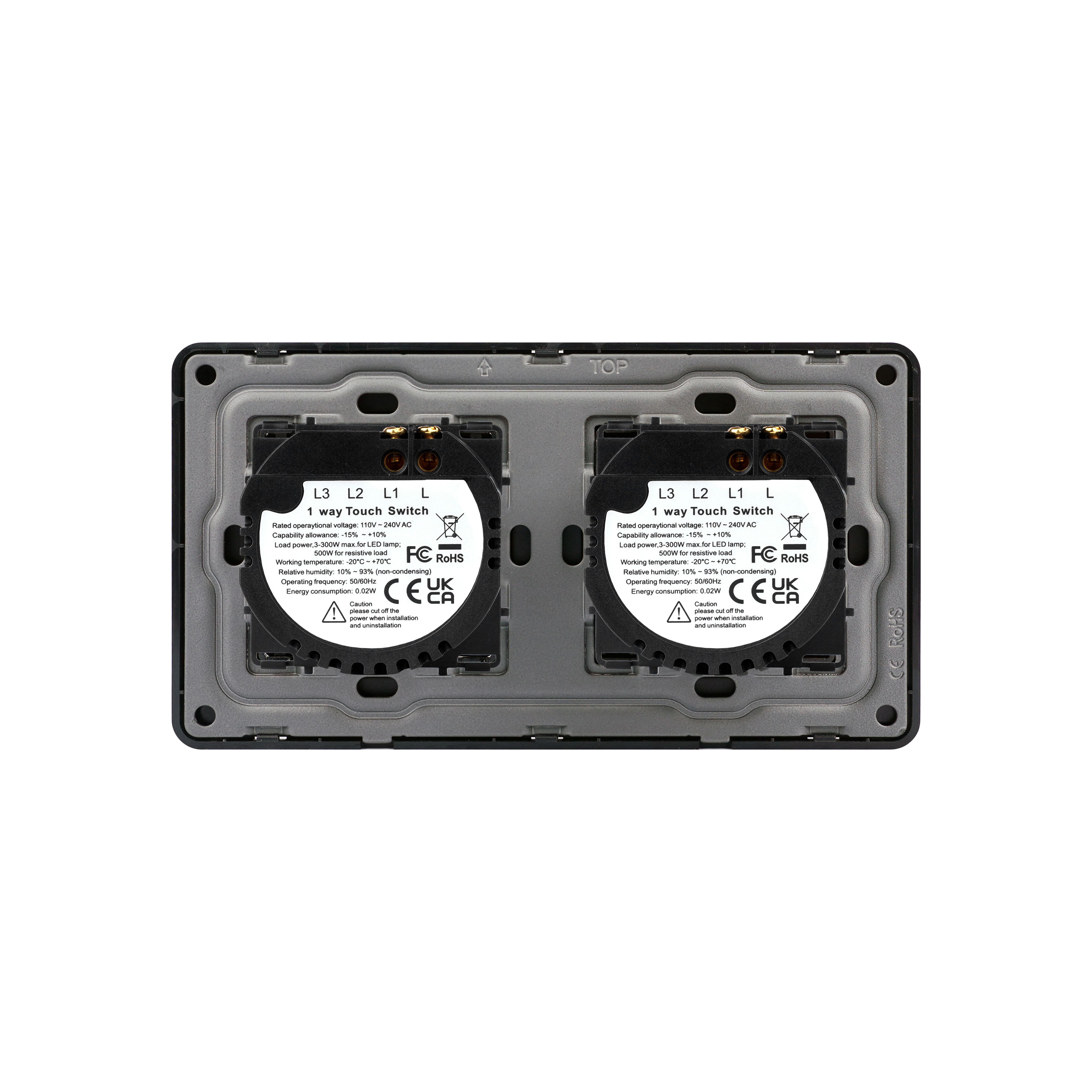 Купить Сенсорный выключатель 2 клавиши, 2 поста (1G+1G) стекло 2.5D 157х86мм цвет серый в интернет-магазине Mvava.ru