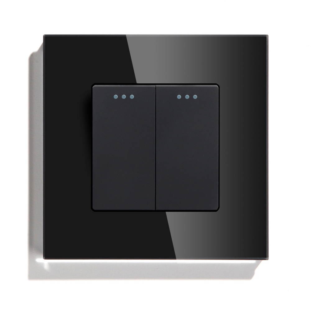 Купить Выключатель проходной, 2 клавиши, рамка 86х86мм стекло, цвет черный в интернет-магазине Mvava.ru