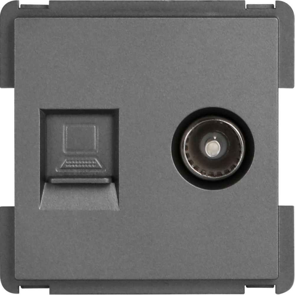 Купить Механизм розетки интернет, Cat6+TV, цвет серый в интернет-магазине Mvava.ru