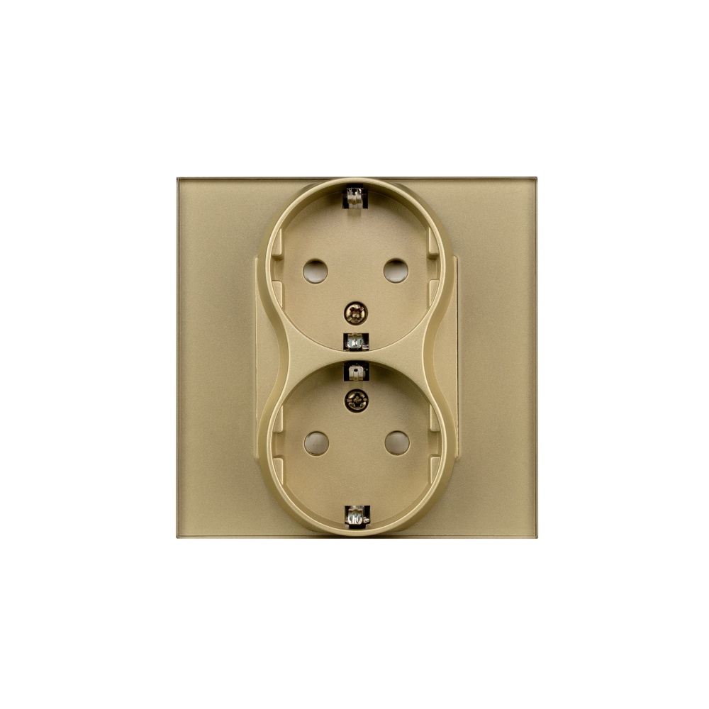 Купить Розетка двойная 1 пост 16А, рамка 86х86мм стекло, цвет золотой в интернет-магазине Mvava.ru