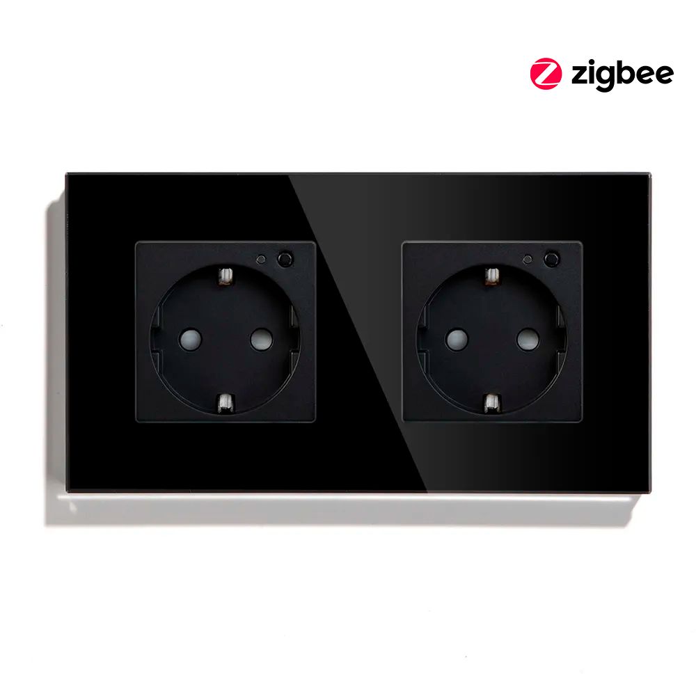 Купить Розетка ZigBee 2 поста, 16А рамка стекло 86х86мм цвет черный в интернет-магазине Mvava.ru