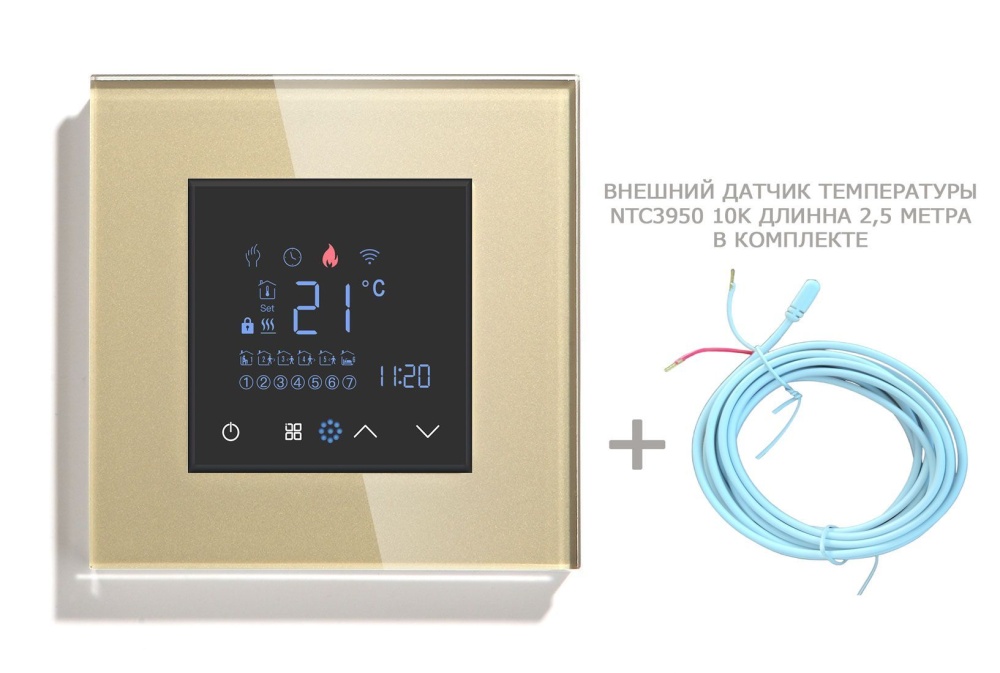 Купить Терморегулятор/Термостат для эл. теплого пола, ZigBee, сенсорный, цвет золотой в интернет-магазине Mvava.ru