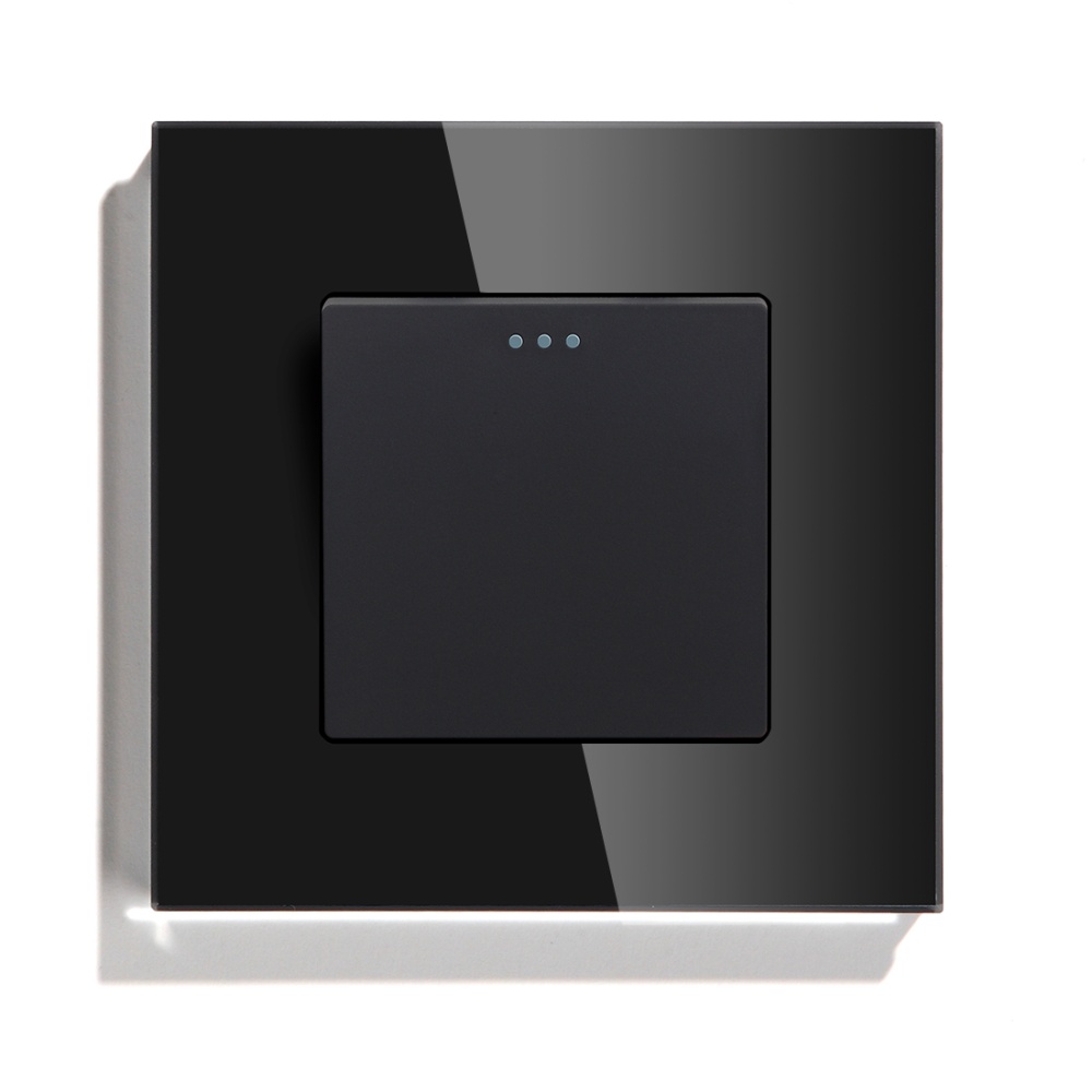 Купить Выключатель перекрестный 1 клавиша, 1 пост, рамка 86х86мм стекло, цвет черный в интернет-магазине Mvava.ru