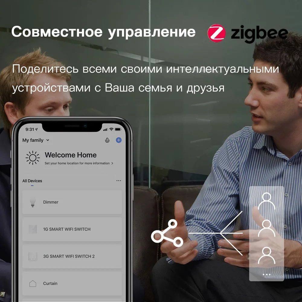 Купить Выключатель ZigBee Click, 3 клавиши, стекло 86х86мм цвет серый в интернет-магазине Mvava.ru