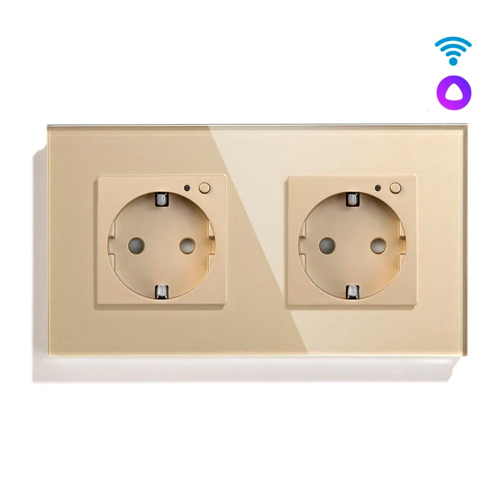 Купить Розетка Wi-fi 2 поста, 16А рамка стекло 86х86мм цвет золото в интернет-магазине Mvava.ru