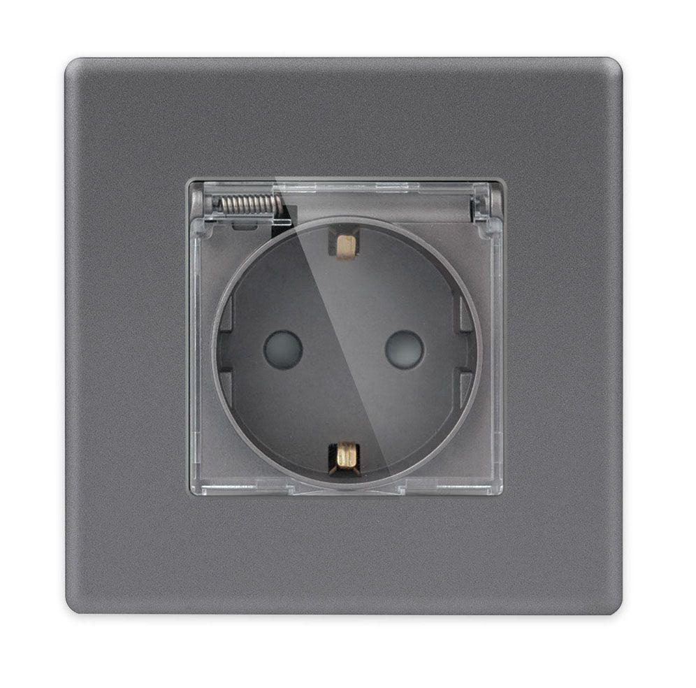 Купить Розетка c крышкой, IP44 1 пост 16А рамка 86х86мм пластик, цвет серый в интернет-магазине Mvava.ru