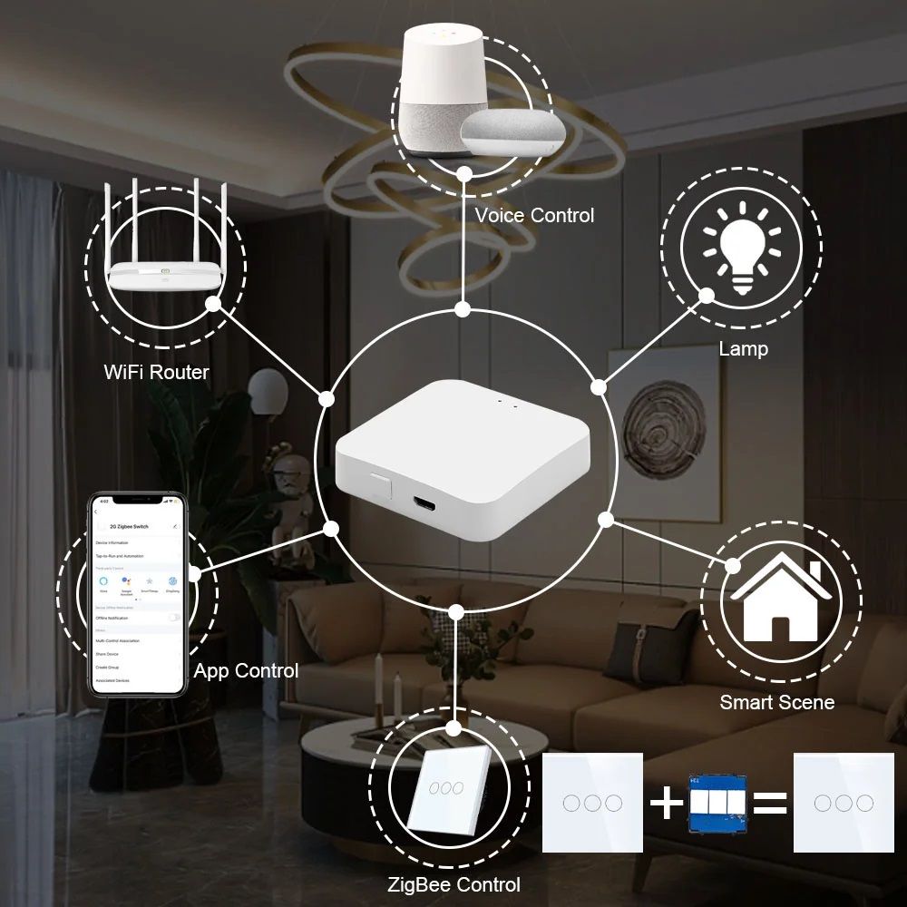 Купить Выключатель ZigBee Click, 2 клавиши, стекло 86х86мм цвет черный в интернет-магазине Mvava.ru