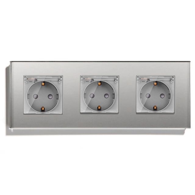 Купить Розетка c крышкой, IP44 3 поста 16А, рамка 228х86мм пластик,, цвет серый в интернет-магазине Mvava.ru