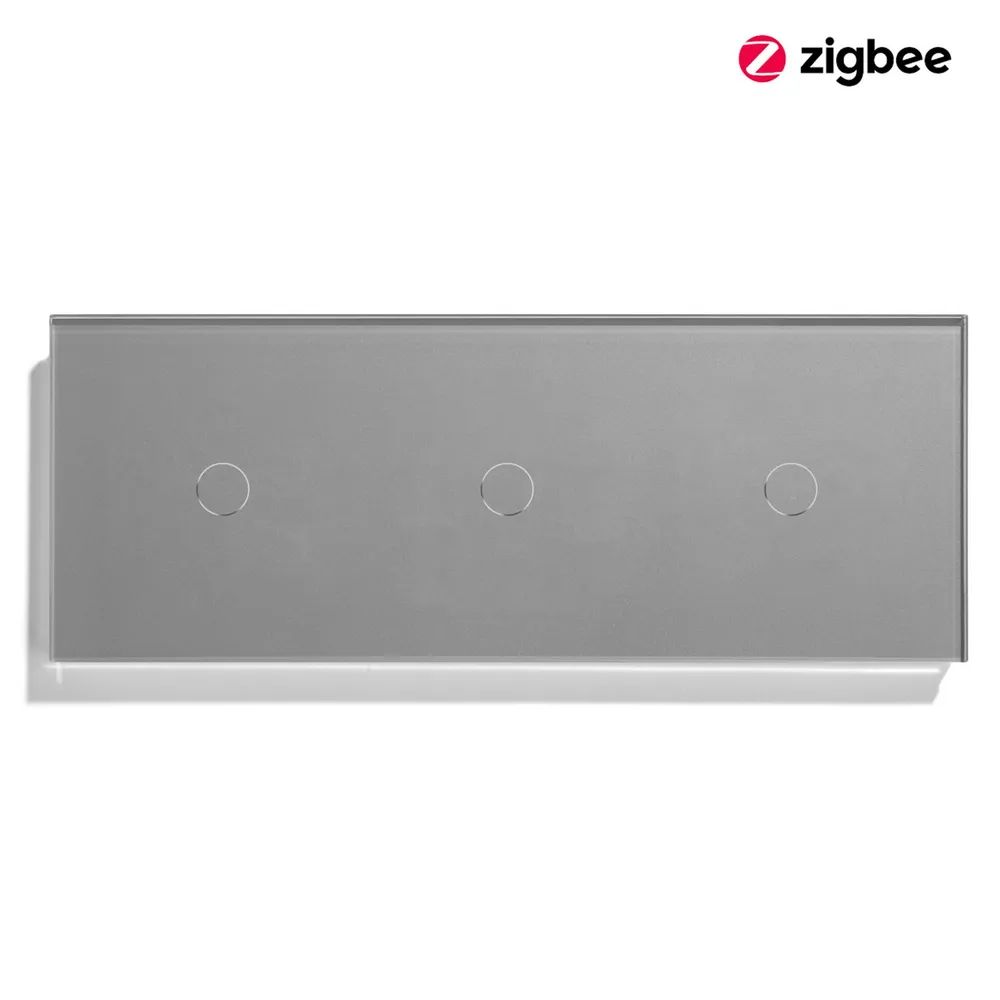 Купить Сенсорный выключатель ZigBee MVAVA, 3 кл. 3 поста (1G+1G+1G) стекло 228х86мм цвет серый в интернет-магазине Mvava.ru