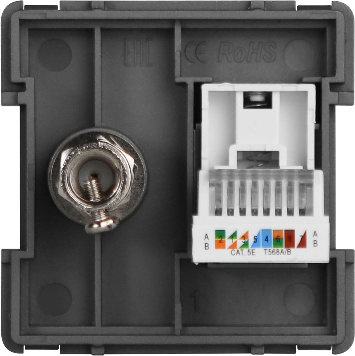 Купить Механизм розетки интернет, CAT5e+TV, цвет серый в интернет-магазине Mvava.ru