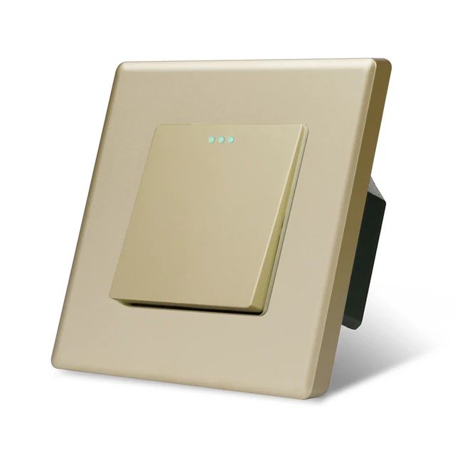 Купить Выключатель перекрестный 1 клавиша, 1 пост, рамка 86х86мм пластик, цвет золотой в интернет-магазине Mvava.ru