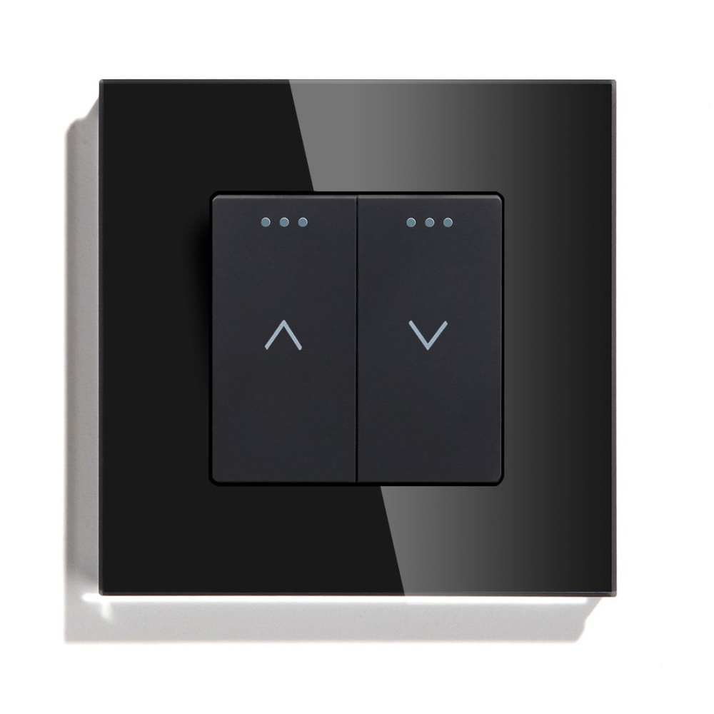 Купить Выключатель механический для жалюзи, 2 клавиши 1 пост, рамка стекло 86х86мм цвет черный в интернет-магазине Mvava.ru