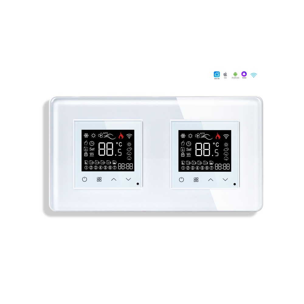 Купить Сенсорный Wi-Fi терморегулятор/термостат, с Алисой, рамка 157х86мм стекло 2.5D, цвет белый в интернет-магазине Mvava.ru