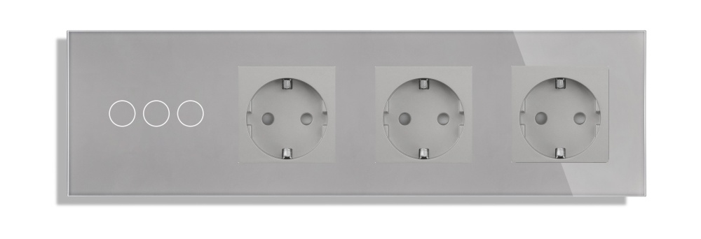 Купить Сенсорный выключатель с розеткой 3кл. 3 розетки, 4 поста (3G+3EU) стекло299х86мм цвет серый в интернет-магазине Mvava.ru