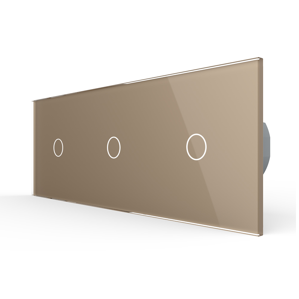 Купить Сенсорный выключатель 3 клавиши, 3 поста (1G+1G+1G) стекло 2.5D 228х86мм цвет золотой в интернет-магазине Mvava.ru