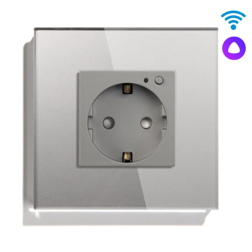Купить Розетка Wi-FI 1 пост, 16А рамка стекло 86х86мм цвет серый в интернет-магазине Mvava.ru