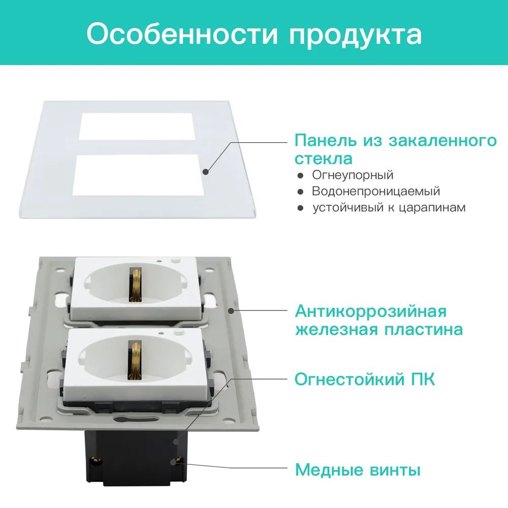 Купить Розетка Wi-fi 2 поста, 16А рамка стекло 86х86мм цвет белый в интернет-магазине Mvava.ru