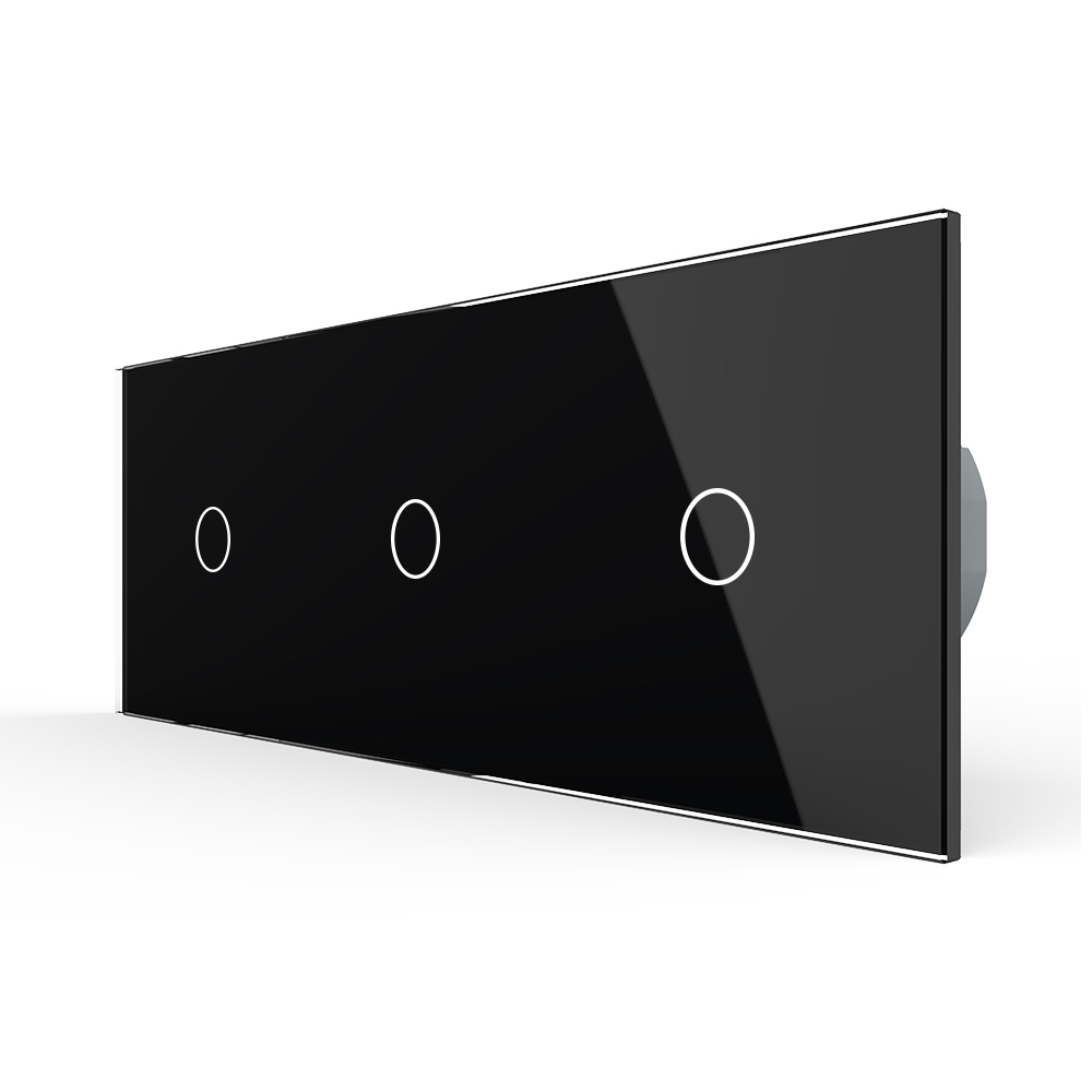 Купить Сенсорный выключатель 3 клавиши, 3 поста (1G+1G+1G) стекло 2.5D 228х86мм цвет черный в интернет-магазине Mvava.ru