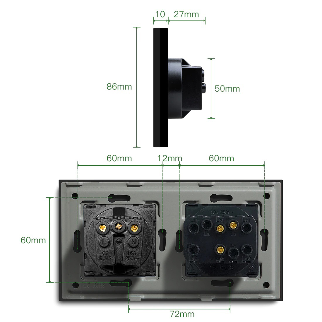 Купить Выключатель с розеткой, 1 клавиша 1 розетка с usb type-c, 2 поста (М1+1FAC) рамка стекло 157х86мм цвет белый в интернет-магазине Mvava.ru