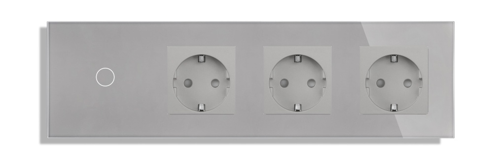 Купить Сенсорный выключатель WiFi с нулем 1кл. 3розетки 3поста (1G+3EU) стекло 2.5D299х86мм цвет серый в интернет-магазине Mvava.ru