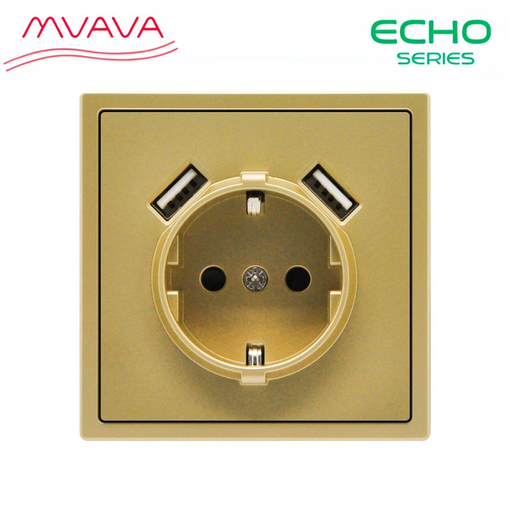 Розетка echo с Usb АА 10W, 1 пост 16А, рамка пластик 81х81, цвет золотой MVAVA