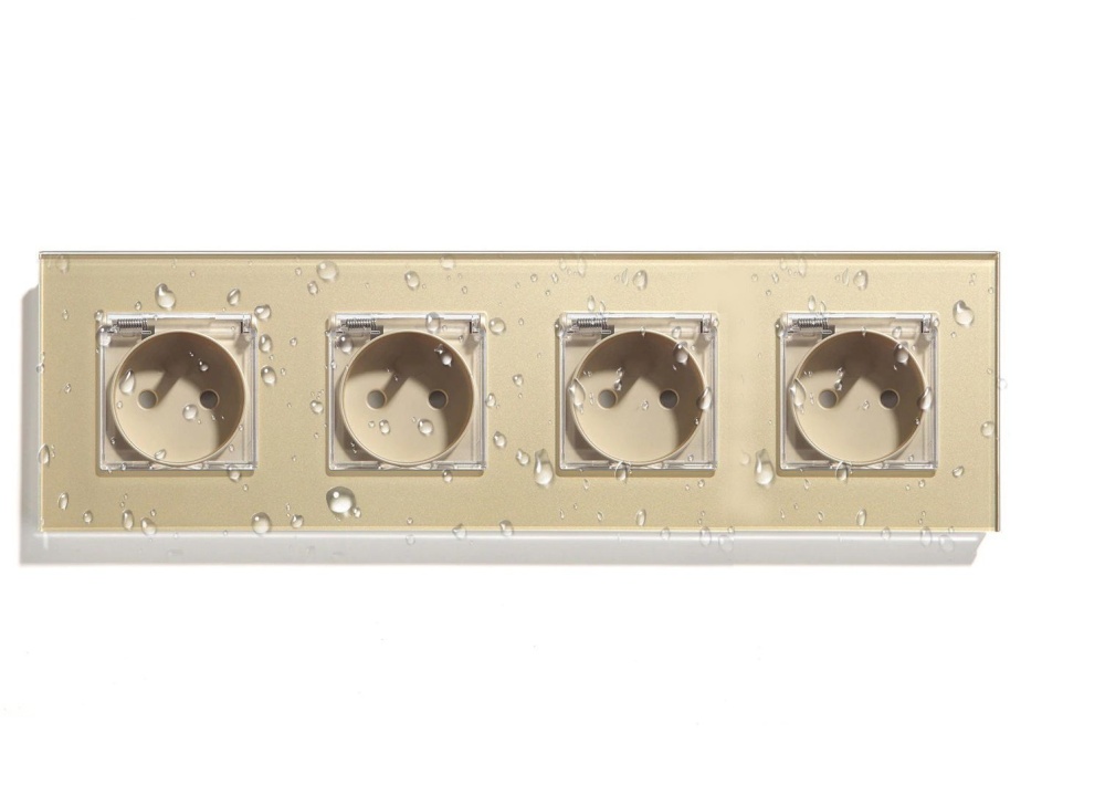 Купить Розетка c крышкой, IP44 4 поста 16А, рамка 299х86мм пластик, цвет золотой в интернет-магазине Mvava.ru