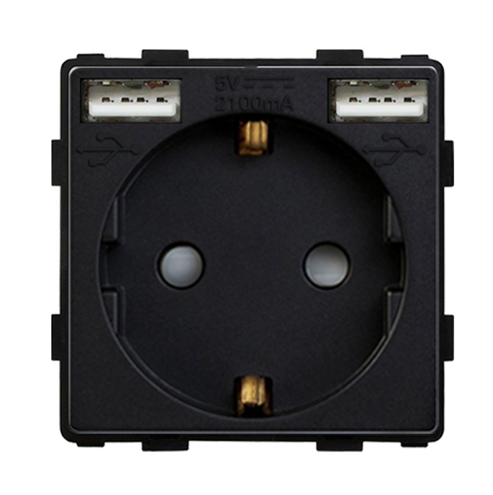 Купить Механизм розетки (без рамки) с Usb АА, цвет черный в интернет-магазине Mvava.ru