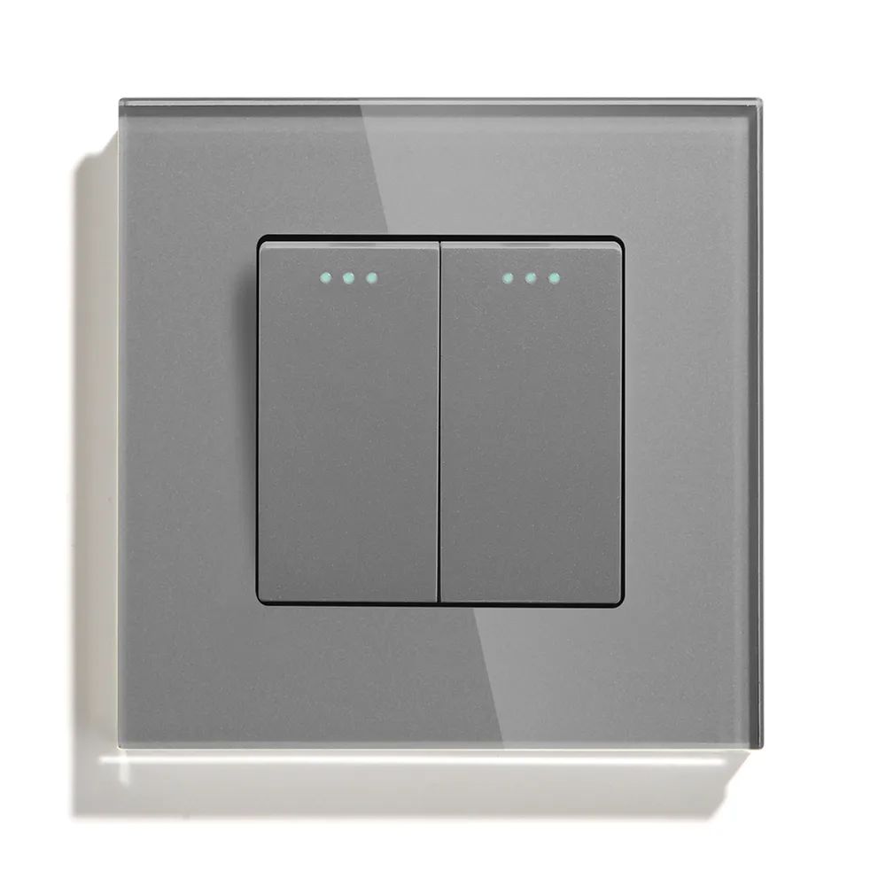 Купить Выключатель перекрестный 2 клавиши, 1 пост, рамка стекло, цвет серый в интернет-магазине Mvava.ru