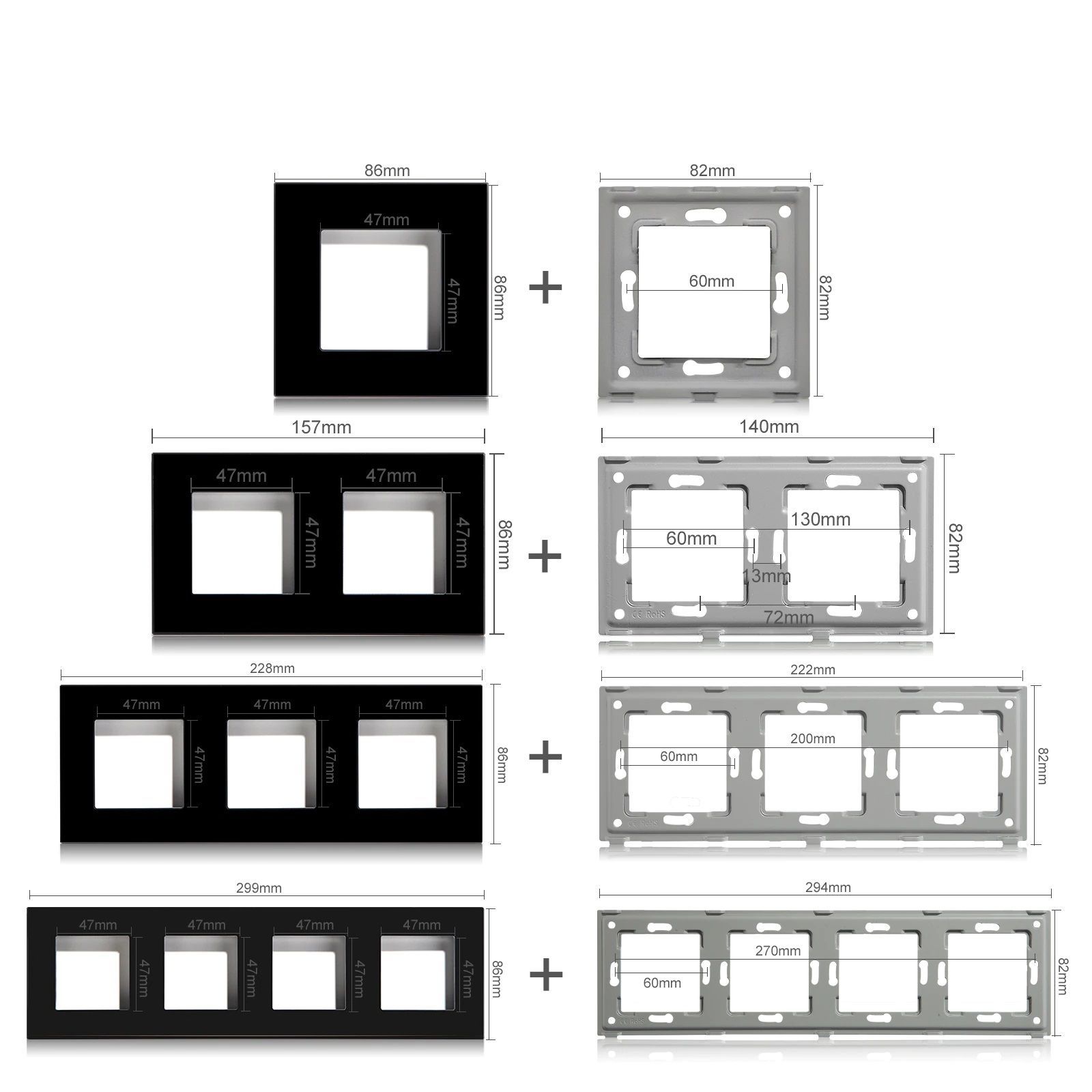 Купить Рамка комби вертикальная 3 поста (2G+2F) 228*86мм, стекло, цвет черный в интернет-магазине Mvava.ru
