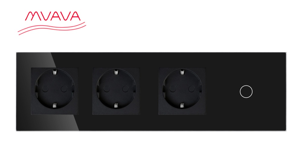 Купить Сенсорный выключатель с розеткой 3 р.1 клавиша, 4 поста (3EU+1G) стекло299х86мм цвет черный в интернет-магазине Mvava.ru