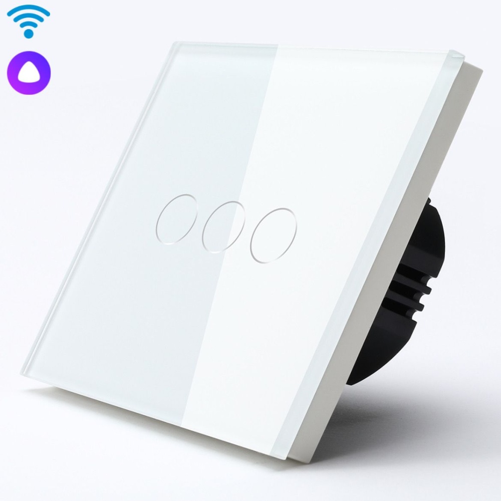 Купить Cенсорный Wi-Fi выключатель 600 Вт , с Алисой, 3 клавиши 1 пост, (3G) цвет белый в интернет-магазине Mvava.ru