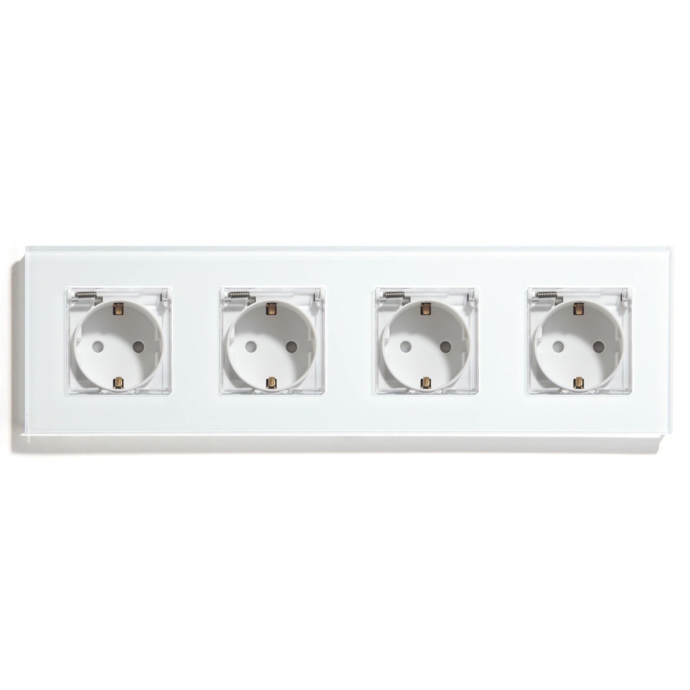Купить Розетка c крышкой, IP44 4 поста 16А, рамка 299х86мм пластик, цвет белый в интернет-магазине Mvava.ru