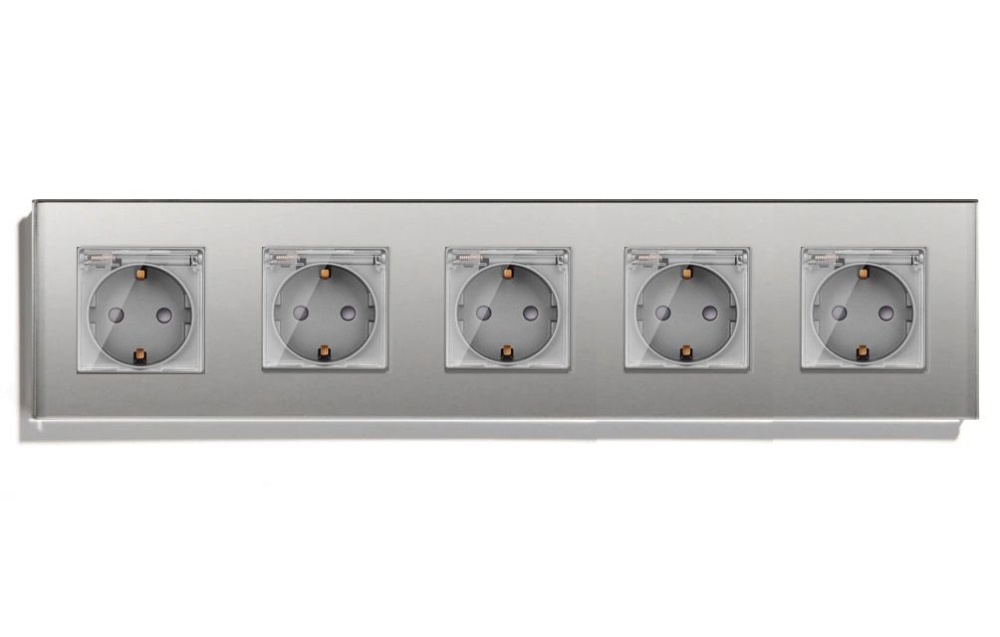 Купить Розетка c крышкой, IP44 5 постов 16А, рамка 370х86мм пластик, цвет серый в интернет-магазине Mvava.ru