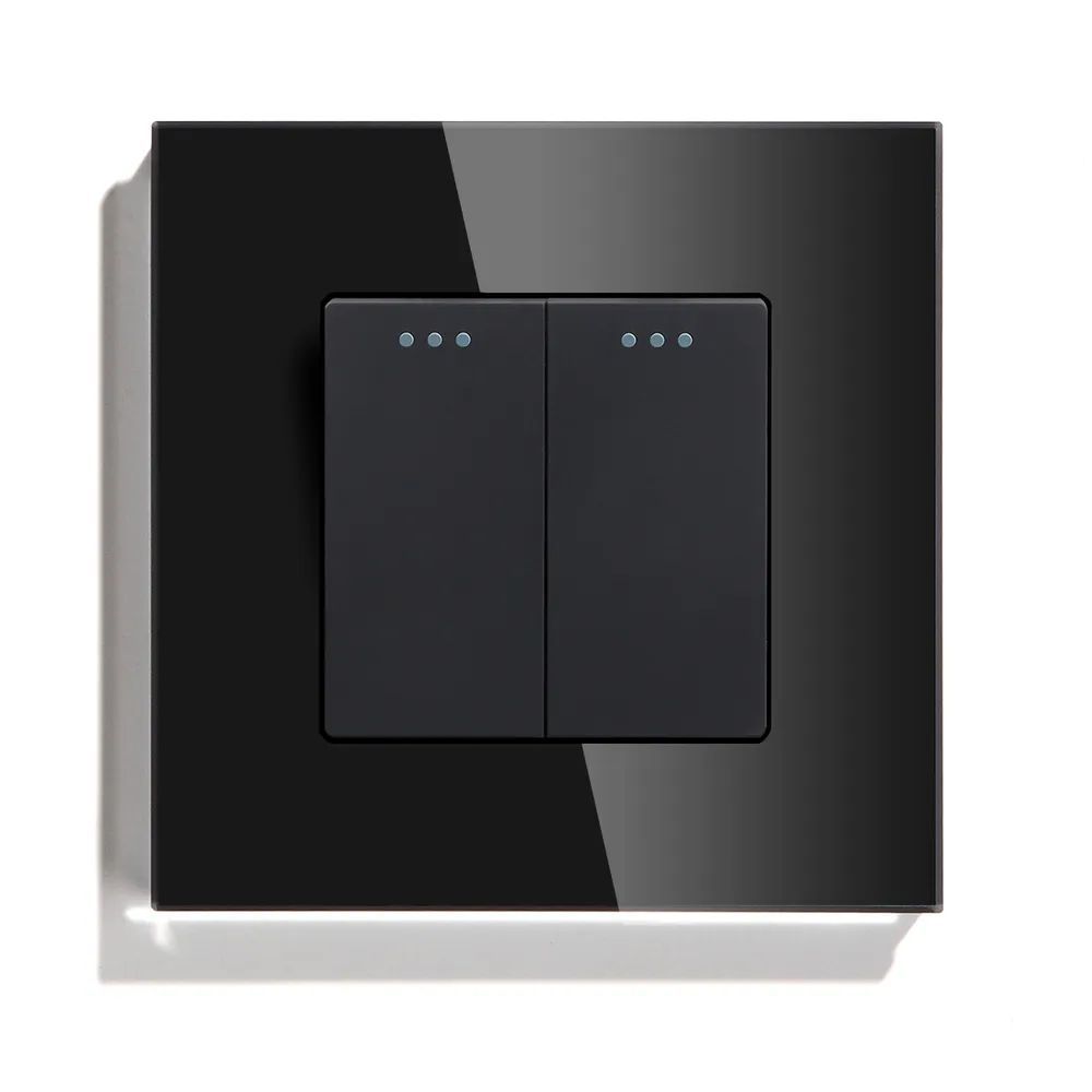 Купить Выключатель перекрестный 2 клавиши, 1 пост, рамка стекло, цвет черный в интернет-магазине Mvava.ru