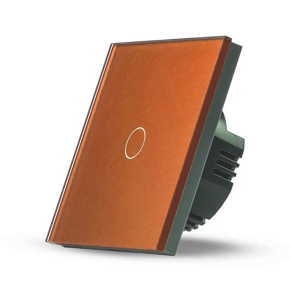 Купить Сенсорный выключатель 1 клавиша 1 пост, (1G) стекло 86х86мм цвет оранжевый в интернет-магазине Mvava.ru