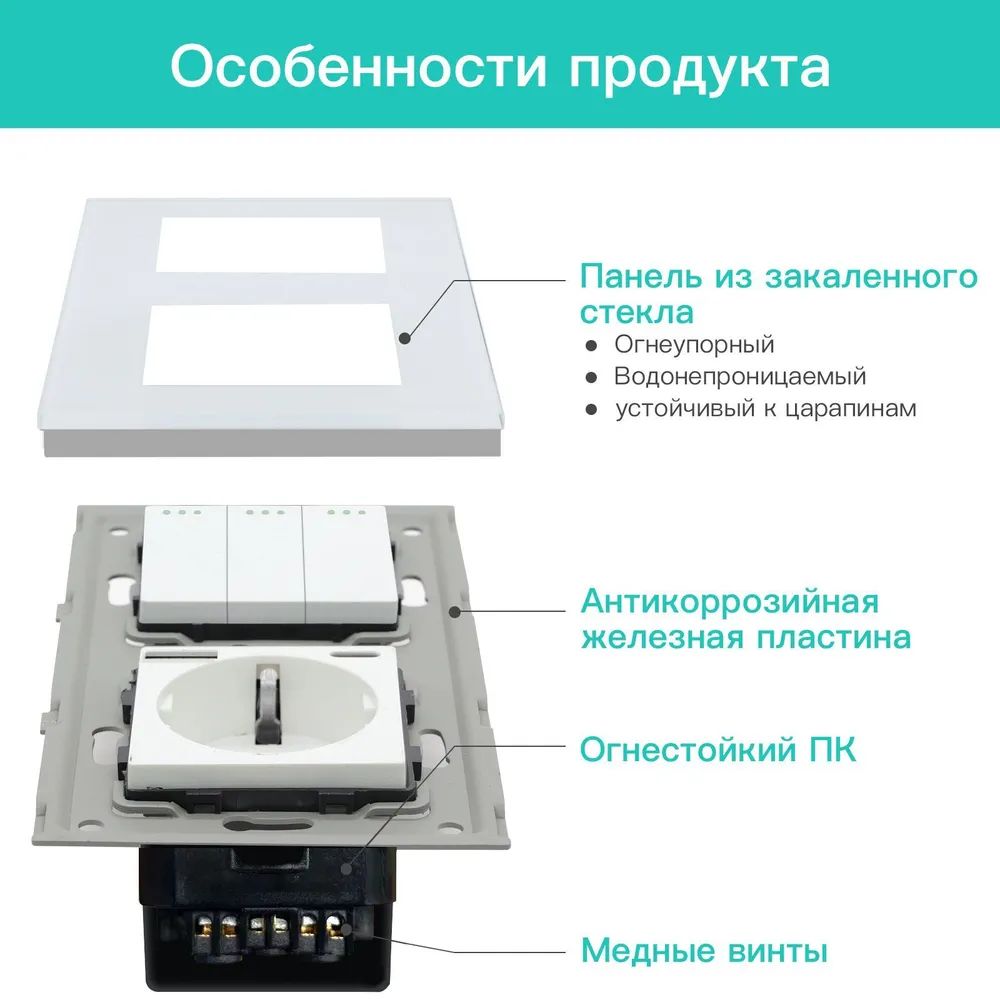 Купить Выключатель с розеткой USB и type-C, 3 клавиши 1 розетка быстрая зарядка 20w, 2 поста (М3+1F) рамка стекло 157х86мм цвет белый в интернет-магазине Mvava.ru