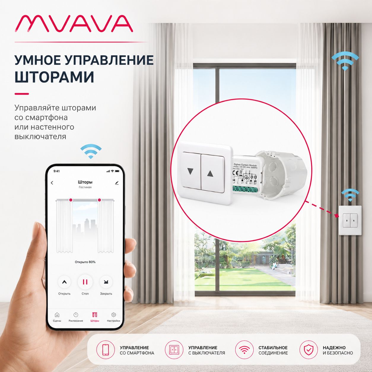 Купить Умное реле Wi-Fi 2 линии для штор (Алиса, с нулём) в интернет-магазине Mvava.ru