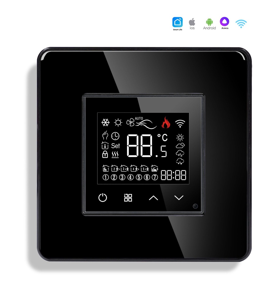 Купить Сенсорный Wi-Fi терморегулятор/термостат, с Алисой, рамка 86х86мм стекло 2.5D, цвет черный в интернет-магазине Mvava.ru