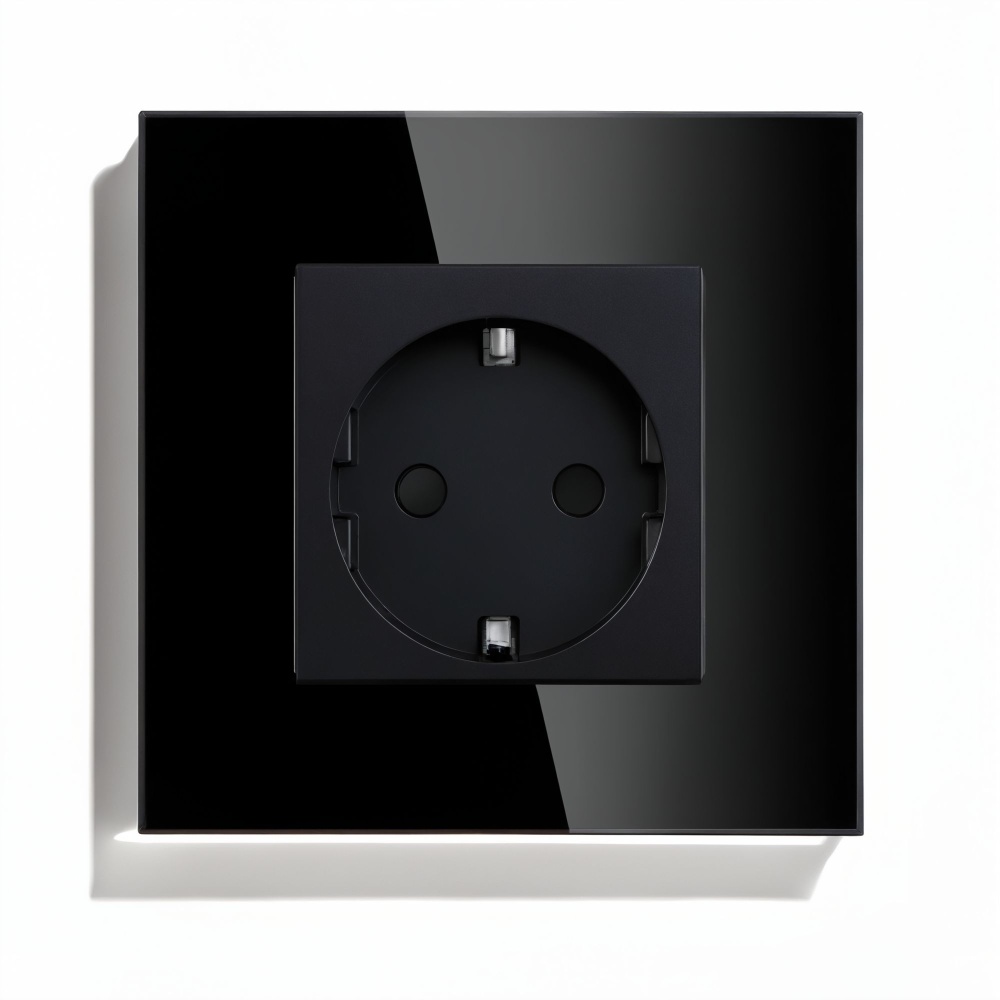 Купить Розетка электрическая 1 пост MVAVA, рамка стекло 86х86мм, цвет черный в интернет-магазине Mvava.ru
