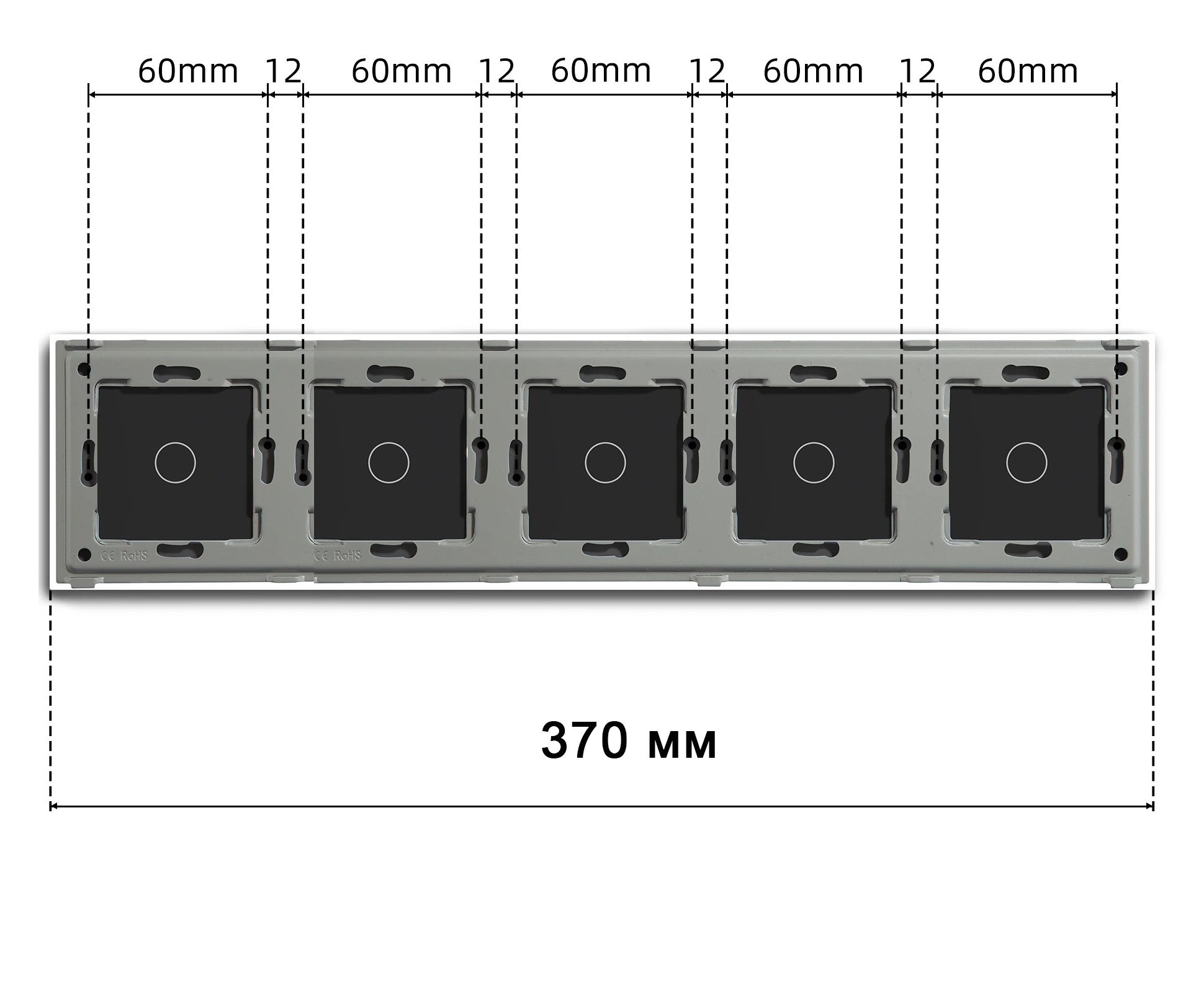 Купить Панель 5 постов (2G+2G+2G+2G+2G) 370*86мм, стекло (без выкл.) цвет белый в интернет-магазине Mvava.ru