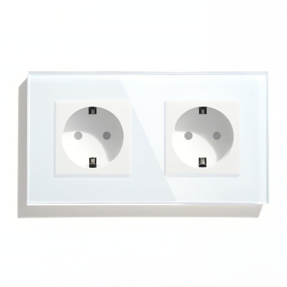Купить Розетка электрическая 2 поста MVAVA, рамка стекло 157х86мм, цвет белый в интернет-магазине Mvava.ru