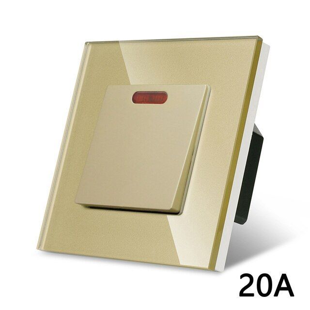 Купить Мастер выключатель 20А, 1 клавиша 1 пост, рамка стекло 86х86мм цвет золотой в интернет-магазине Mvava.ru