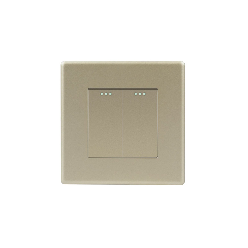 Купить Выключатель проходной, 2 клавиши, 1 пост, рамка пластик 86х86мм цвет золотой в интернет-магазине Mvava.ru