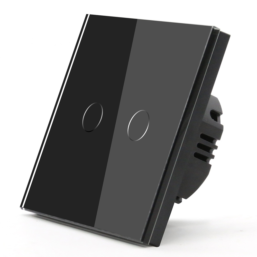 Купить Сенсорный выключатель Zigbee проходной, 2 клавиши 1 пост, (2G) стекло 86х86мм цвет черный в интернет-магазине Mvava.ru