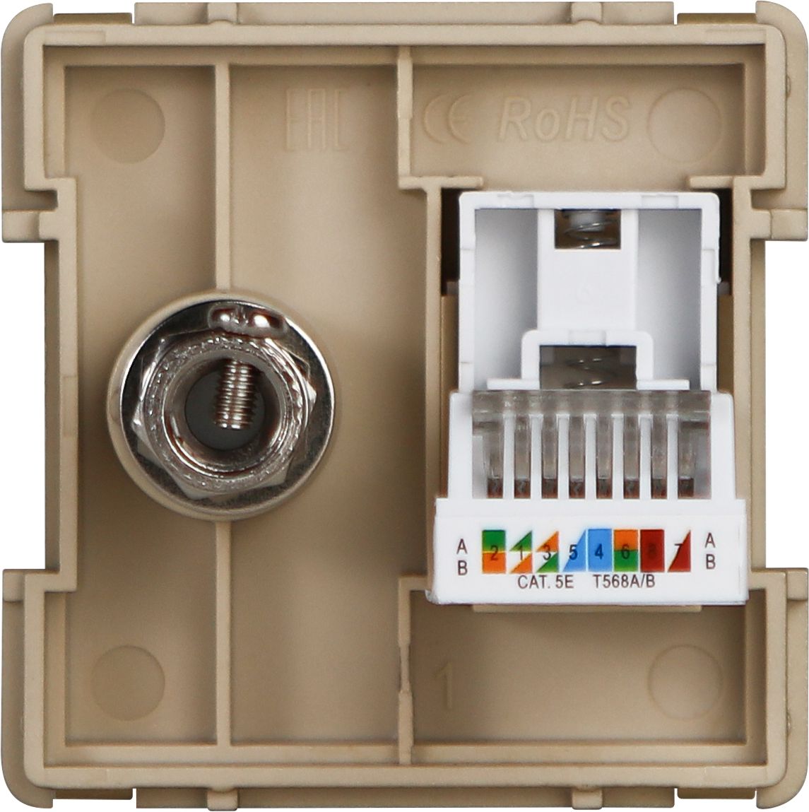Купить Механизм розетки интернет, CAT5e+TV, цвет золотой в интернет-магазине Mvava.ru