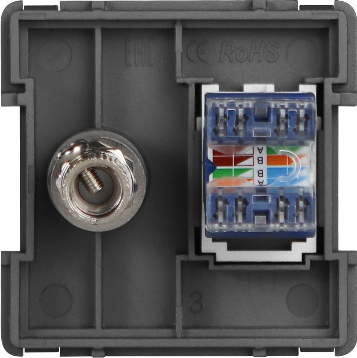 Купить Механизм розетки интернет, Cat6+TV, цвет серый в интернет-магазине Mvava.ru