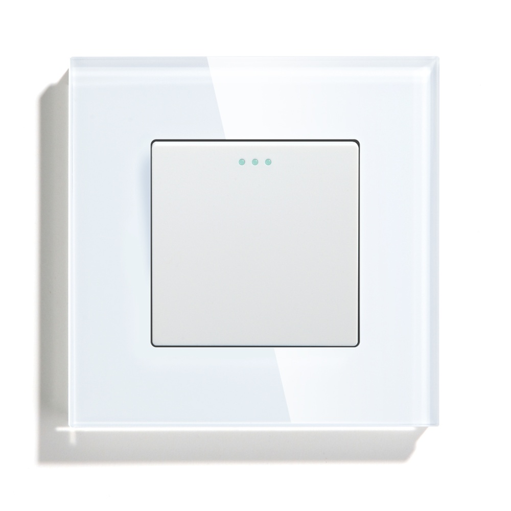 Купить Выключатель перекрестный 1 клавиша, 1 пост, рамка 86х86мм стекло, цвет белый в интернет-магазине Mvava.ru