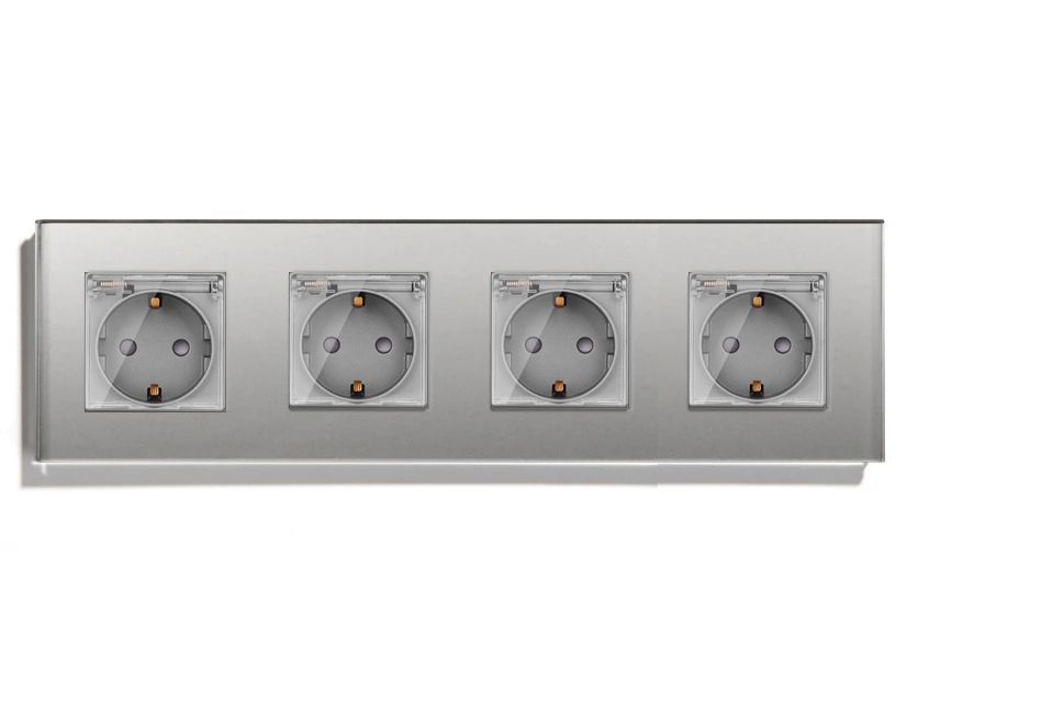 Купить Розетка c крышкой, IP44 4 поста 16А, рамка 299х86мм пластик, цвет серый в интернет-магазине Mvava.ru